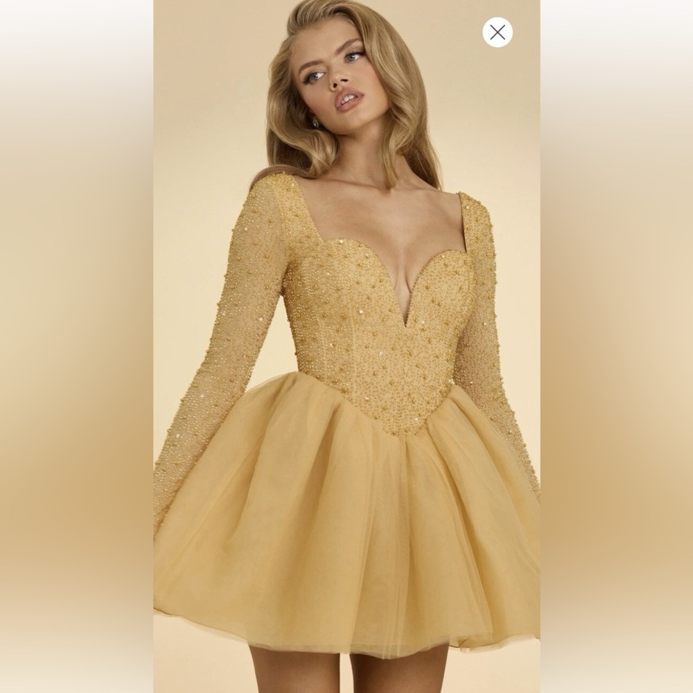 Oh Polly Gold Long Sleeve Dress